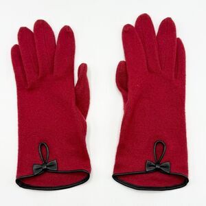 Dillard’s One Vintage Red Lambswool Cashmere Blend Driving Gloves Keyhole Bow